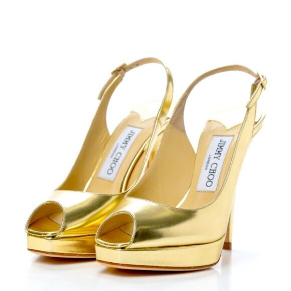 Mirror Calfskin Clue Peep Toe Platform Slingback Pumps size 37 - Picture 1 of 8